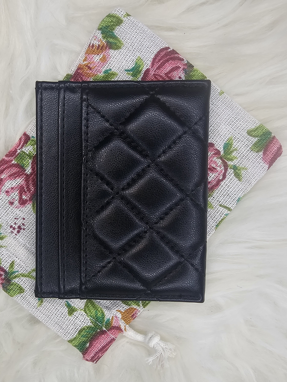 Black Quilted Leather Card Holder - Women Accessories